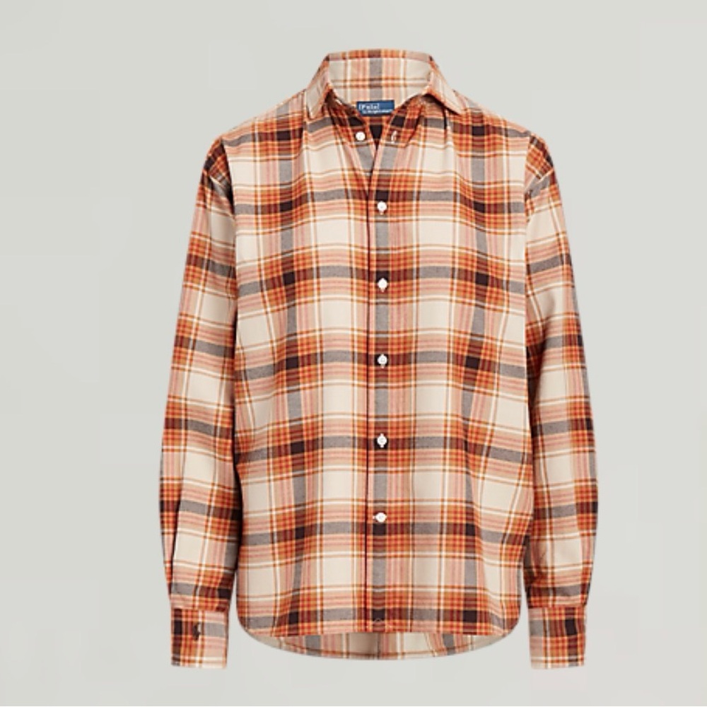 Ralph Lauren Tan and Orange Plaid Shirt - Picture 4 of 7